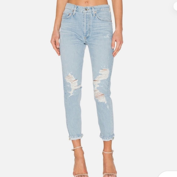 Agolde Jamie High Rise Hidden Button Fly Classic Distressed Jeans Size 27 (Read) - Picture 1 of 7
